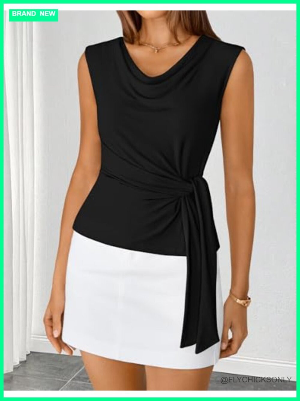 Cowl Neck Sleeveless Tank Top Ribbed Knit Blouse Business Casual Work Tops for - Picture 4 of 7